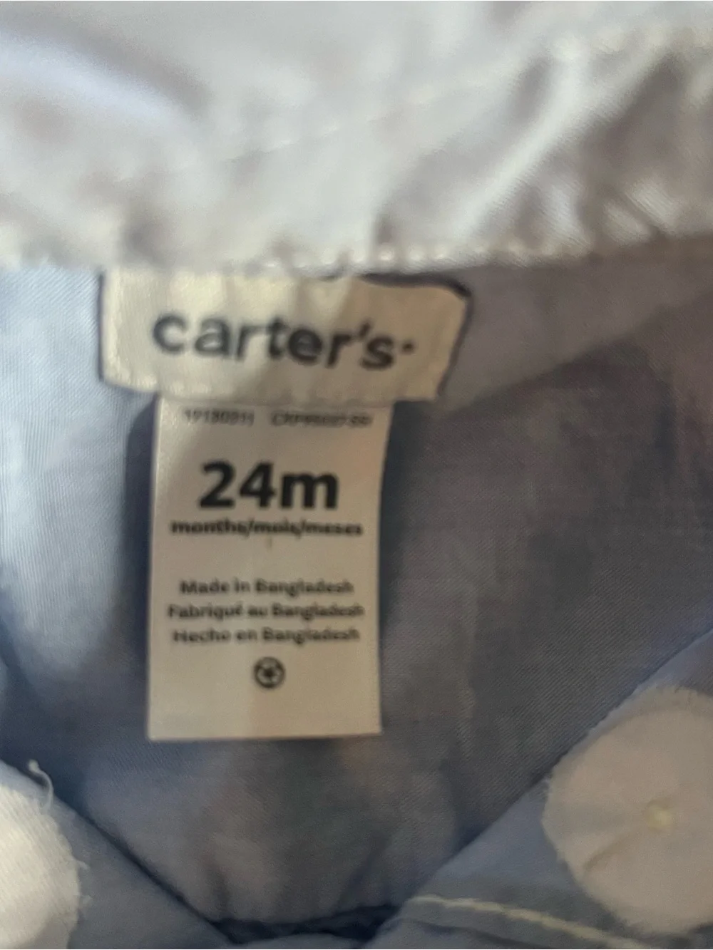 Carter's Light Blue Button-Front‎ Baby Oxford Onesie Bodysuit Shirt Sz 24M